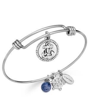 Unwritten Anchor Charm And Sodalite (8mm) Bangle Bracelet In Stainless Steel