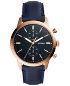 Fossil Mens Townsman Navy Leather Strap Watch Fs5436