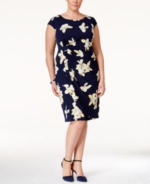 Connected Plus Size Cap-sleeve Floral-print Sheath Dress