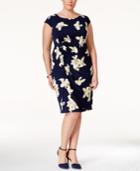 Connected Plus Size Cap-sleeve Floral-print Sheath Dress