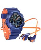 G-shock Men's Analog-digital Blue & Orange Resin Strap Watch & Earbuds Gift Set 55mm, A Macy's Exclusive Style