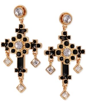 Guess Gold-tone Crystal & Stone Cross Drop Earrings