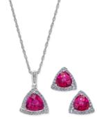 Lab-created Ruby (3 Ct. T.w.) And White Sapphire (1/3 Ct. T.w.) Pendant Necklace And Matching Stud Earrings In Sterling Silver