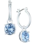 Nine West Silver-tone Blue Crystal Drop Hoop Earrings