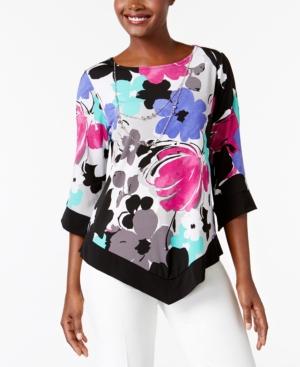 Alfred Dunner Petite Printed Top With Necklace