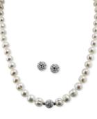 Honora Style Cultured Freshwater Pearl (7mm) And Crystal (10mm) Jewelry Set In Sterling Silver