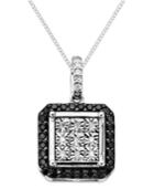 Sterling Silver Necklace, Black And White Diamond Square Pendant (1/5 Ct. T.w.)