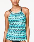 Go By Gossip Peaking Through Geometric Print U-neck Tankini Top Women's Swimsuit
