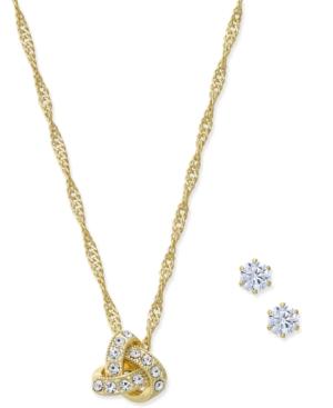 Charter Club Gold-tone Crystal Knot Pendant Necklace & Stud Earrings