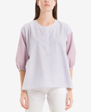 Max Studio London Cotton Printed Contrast Top