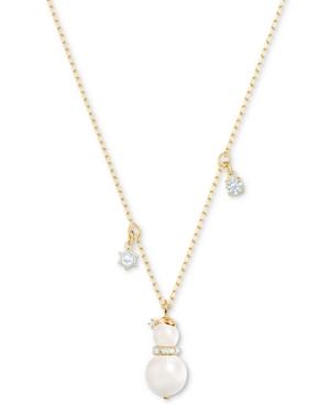 Swarovski Gold-tone Crystal & Imitation Pearl Snowman Pendant Necklace, 14-4/5 + 3 Extender