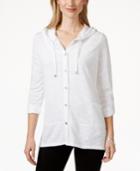 Style & Co. Petite Hooded Button-down Top, Only At Macy's
