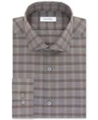Calvin Klein Steel Men's Slim-fit Non-iron Performance Beige Check Dress Shirt