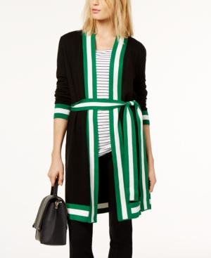 Inc International Concepts Belted Contrast-trim Open Cardigan, Created For Macy's