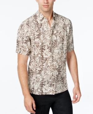 Tasso Elba Men's Silk Linen Leaf-print Short-sleeve Shirt, Classic Fit