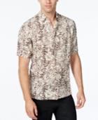 Tasso Elba Men's Silk Linen Leaf-print Short-sleeve Shirt, Classic Fit