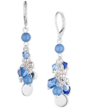 Nine West Silver-tone Shaky Blue Bead Cluster Drop Earrings