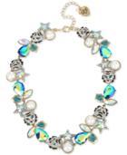 Betsey Johnson Two-tone Mixed Stone & Imitation Pearl Tiger Collar Necklace, 16 + 3 Extender