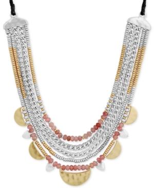 Lucky Brand Two-tone & Red Stone Beaded Leather Statement Necklace