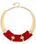 Guess Ostrich-embossed Faux Leather And Pave Collar Necklace