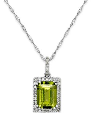 Peridot (1-1/2 Ct. T.w.) And Diamond (1/10 Ct. T.w.) Pendant Necklace In 14k White Gold