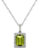 Peridot (1-1/2 Ct. T.w.) And Diamond (1/10 Ct. T.w.) Pendant Necklace In 14k White Gold
