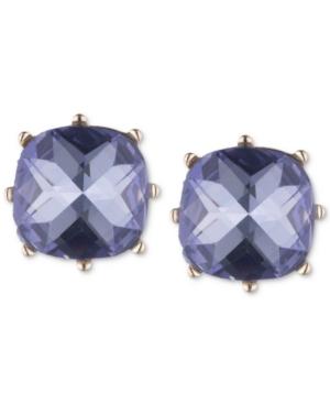 Anne Klein Gold-tone Purple Stone Square Stud Earrings