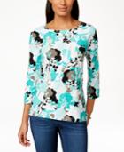 Jm Collection Petite Three-quarter Sleeve Printed Jacquard Top, Created For Macy's
