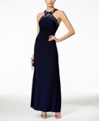 X By Xscape Beaded Ruched Halter Gown