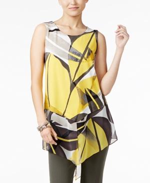 Alfani Printed Mixed-media Tunic Top, Only At Macy's