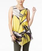 Alfani Printed Mixed-media Tunic Top, Only At Macy's