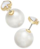 Kate Spade New York Signature Spade Gold-tone Imitation Pearl Front And Back Earrings