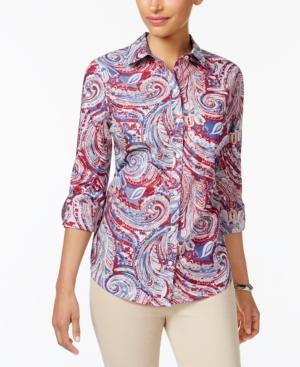 Charter Club Petite Cotton Printed Shirt, Created For Macy's