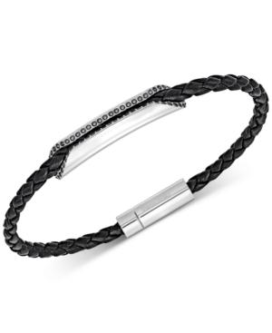 Swarovski Men's Silver-tone Pave Leather Bracelet