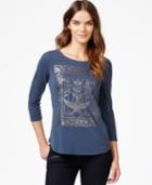 Lucky Brand Three-quarter-sleeve Metallic Graphic Top