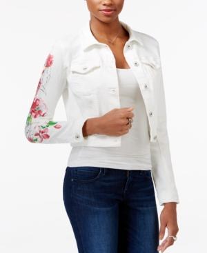 Guess Floral-print Cropped Denim Jacket