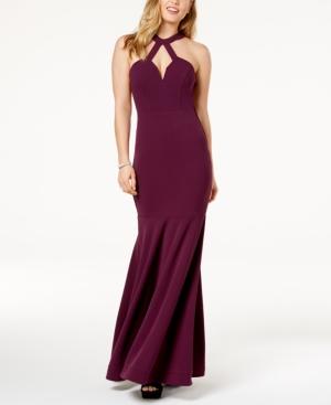 City Studios Juniors' Open-back Halter Gown