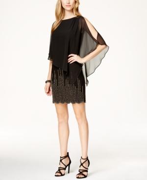 Xscape Embellished Chiffon Capelet Sheath Dress