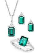 Lab-created Emerald (4 Ct. T.w.) And White Sapphire (3/8 Ct. T.w.) Jewelry Set In Sterling Silver