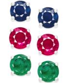 Sapphire, Ruby And Emerald Stud Earring Set In Sterling Silver (3 Ct. T.w.)