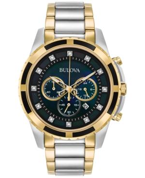 Bulova Men's Chronograph Diamond Accent Two-tone Stainless Steel Bracelet Watch 44mm 98d132, Created For Macy's