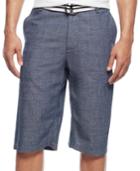 Sean John Men's Belted Flat-front Chambray Shorts