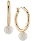 Trina Turk Gold-tone Imitation Pearl Hoop Earrings