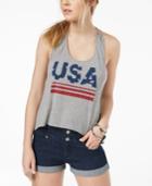 Hybrid Juniors' Usa Knotted-back Graphic Tank Top