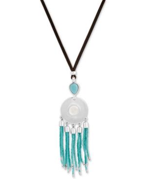Lucky Brand Silver-tone Beaded Leather 28 Slider Pendant Necklace
