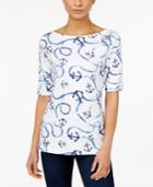 Karen Scott Petite Elbow-sleeve Printed Top, Only At Macy's