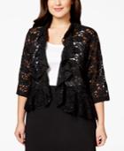 Connected Plus Size Three-quarter-sleeve Lace Ruffle Jacket
