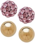 Children's 2-pc. Set Pink Crystal And Ball Stud Earrings In 14k Gold