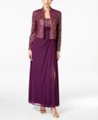 Alex Evenings Metallic-print Chiffon Gown And Jacket