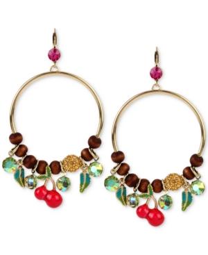 Betsey Johnson Gold-tone Multi-crystal Fruit Gypsy Hoop Drop Earrings